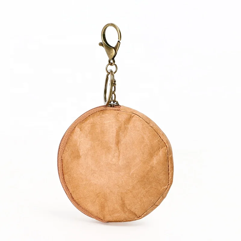 Direct factory promotional tyvek zipper coin bag eco-friendly waterproof tyvek round small pouch with key ring soft tyvek purse