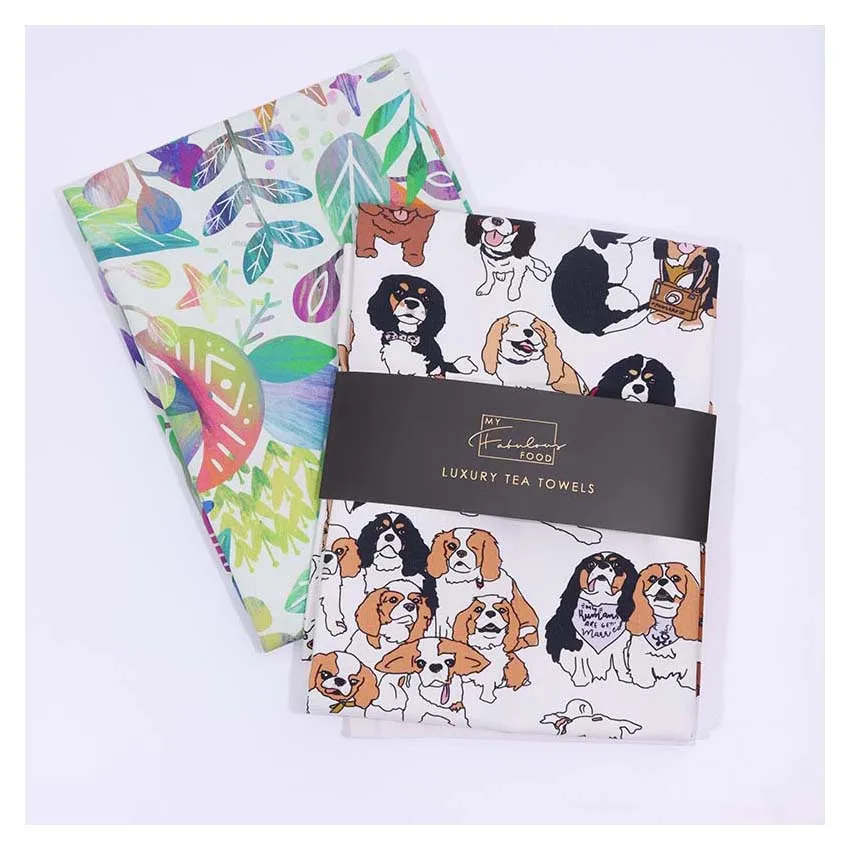 Vigreat High quality Custom Tea Towel Cotton Printed Kitchen Tea Towel Set