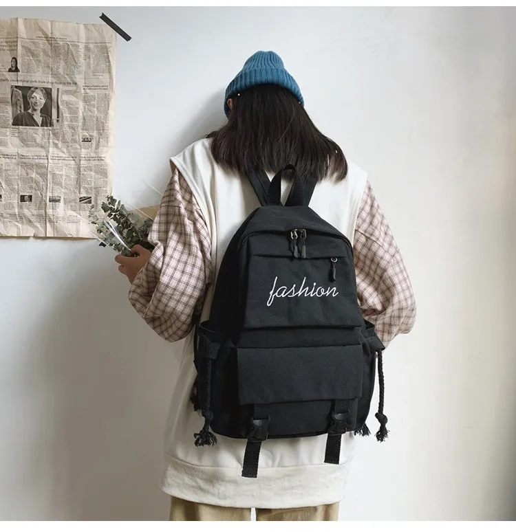 Wholesale Fashion Korean School Bag Female College Students Portable Backpack  Campus Canvas School Backpack