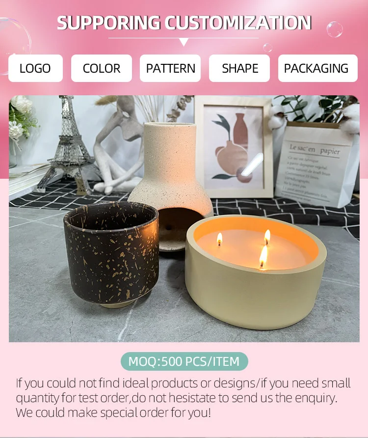 UOBOBO ceramic cement black white tealight round new dog kitten candle holder plate for home decoration