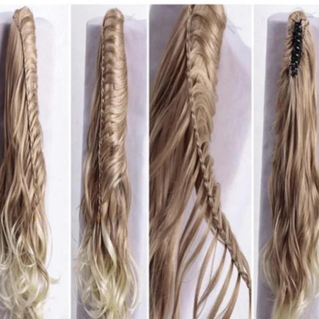 Manufacturers Wholesale Female Big Waves In Pear Wig And Pony Tail Three Plaits In Long False Ponytail Wigs