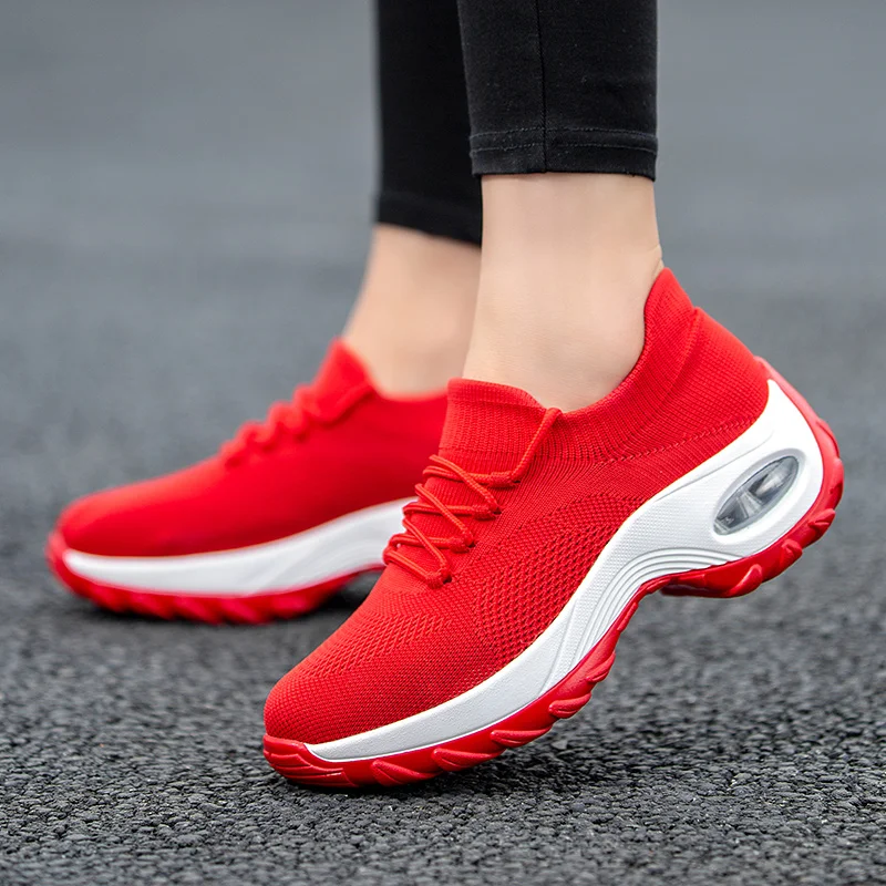 
Tennis Shoes For Flying Woven Breathable Woman Sports Wedges Comfortable Platform Sneakers Women Zapatos De Mujer 