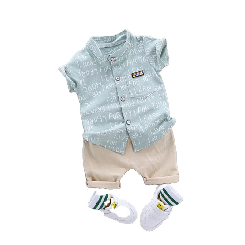 Pocket Casual Design Baby Boy 2pcs Clothes Set Cotton Short Sleeve 1-4 Year Old Newborn Baby Clothes Set