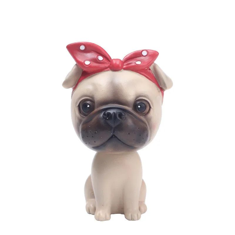 
Wholesale and Customized Pug Nodding Dog Ornaments Mini Bobble Head Toys for Car Decoration 