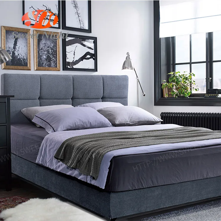 
High quality bedroom furniture bed luxury high bedside fabric bed latest modern double bed 