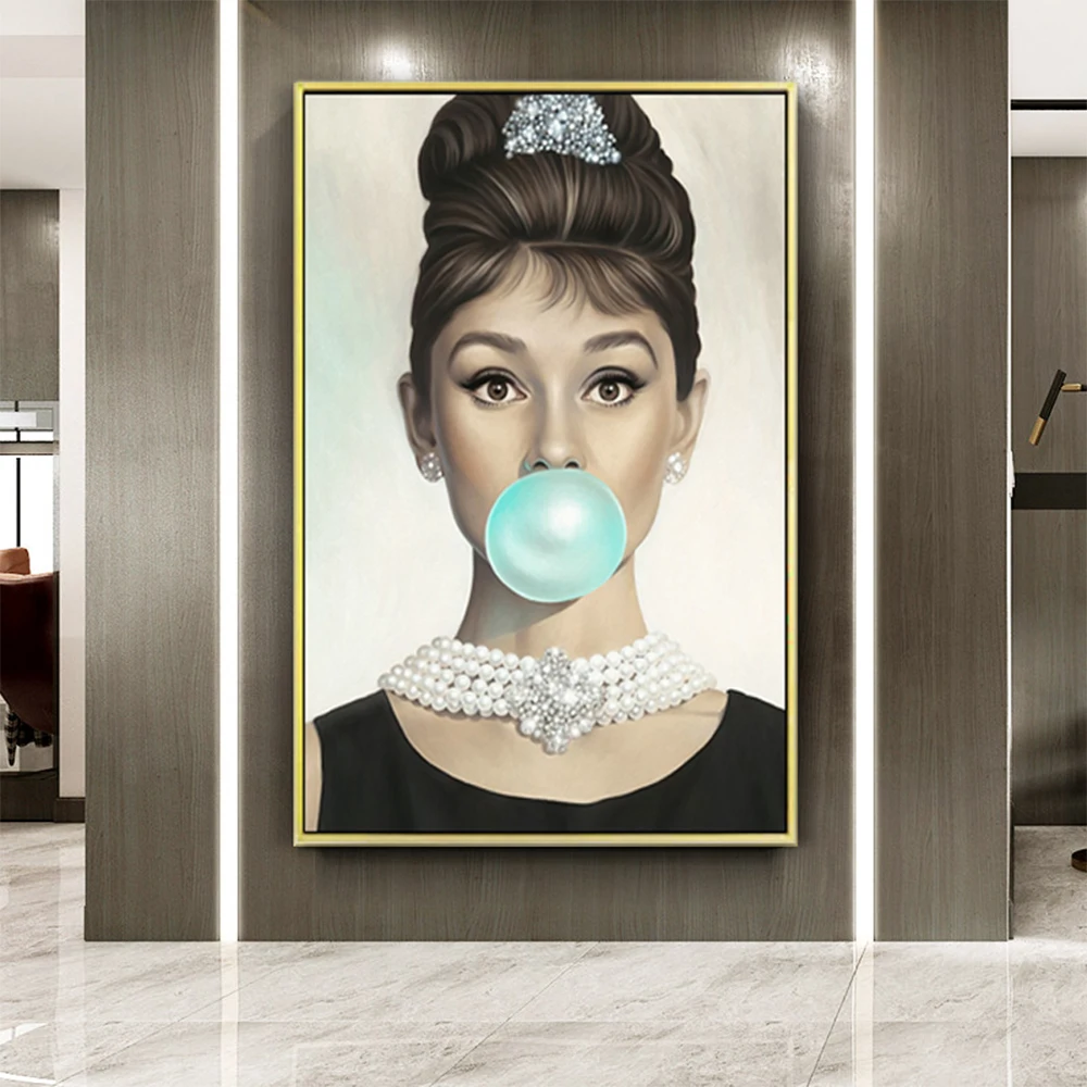 Famous classical lady handmade hot selling audrey hepburn oil painting