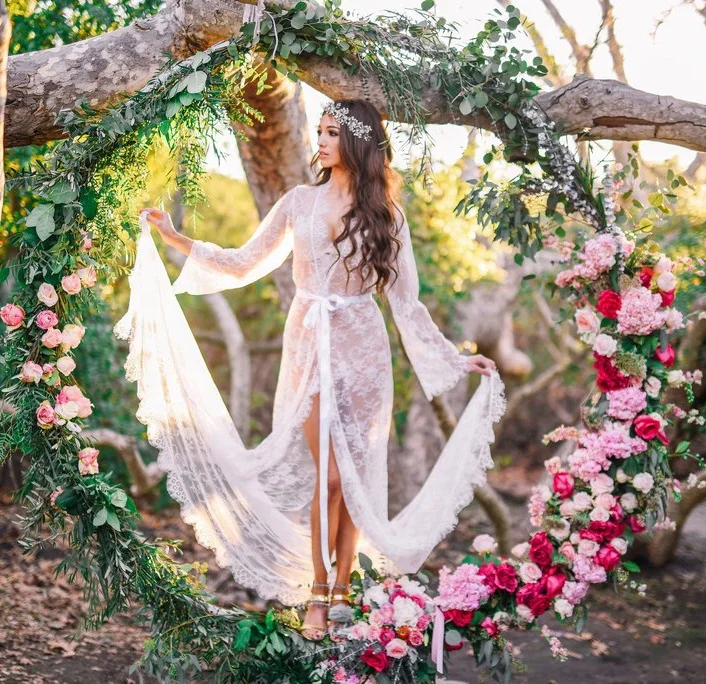 2022 Длинный Элегантный сексуальный кружевной свадебный халат для вечеринки невесты