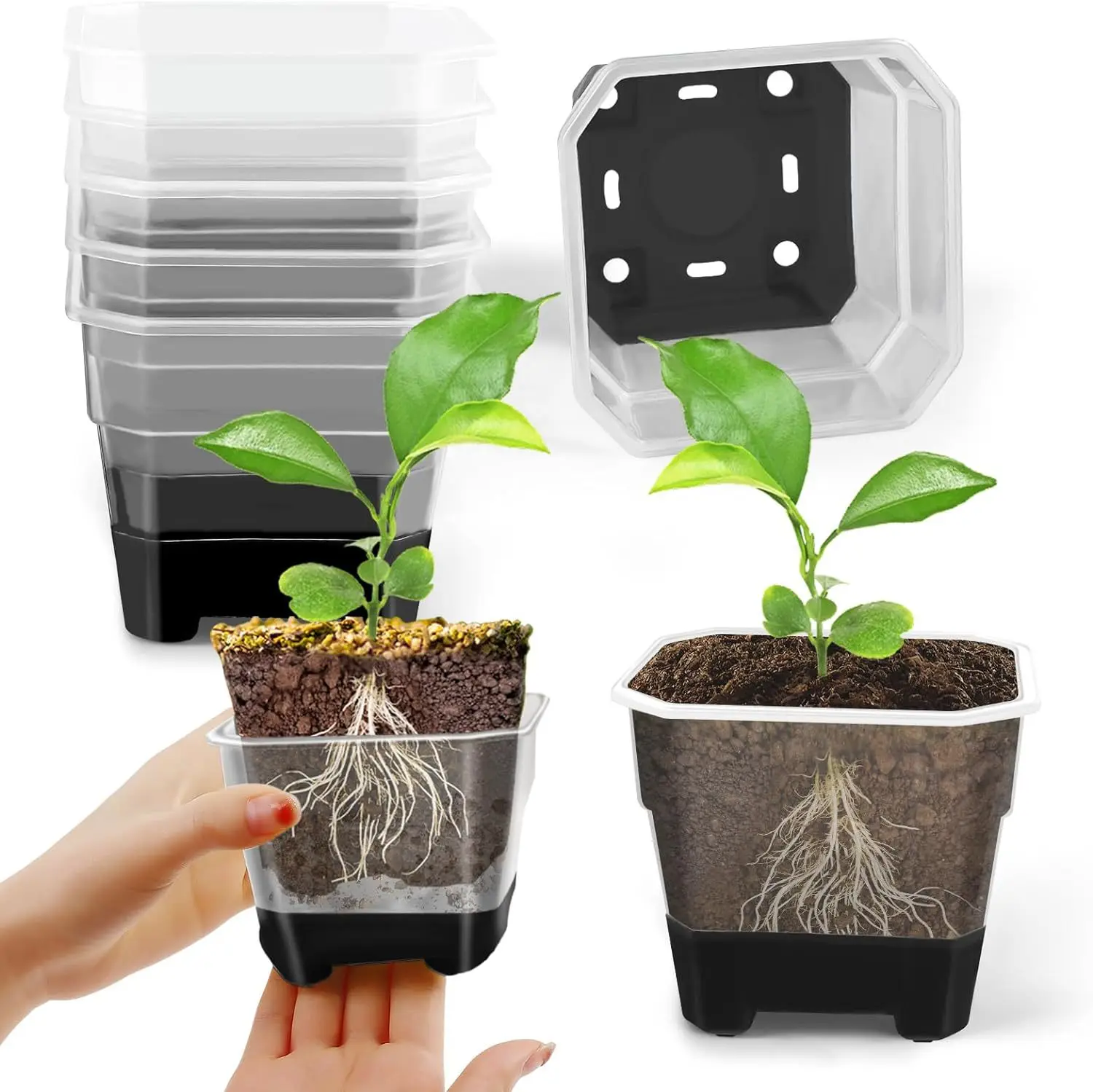 YML Factory Wholesale New Silicone square Transparent Plastic Soft  Nursery Pot Garden Reusable Seed Pot  in Stock