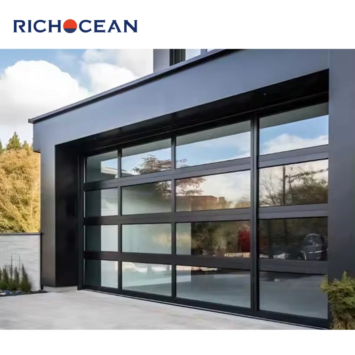 Residential Modern Cheap Electric Insulated Black Aluminum Framed Sectional Full View Glass Garage Door