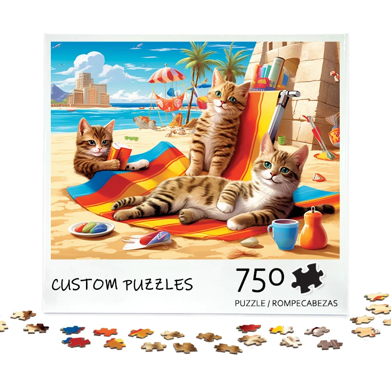China Manufacturer Customized 750 pieces gray card double 70 * 50cm animal cat puzzle