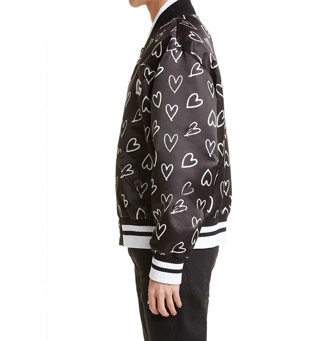 jackets for men 2023 Oem Custom classic Heart pattern printed satin Geometric pattern satin Bomber jacketoutdoor Jacket Men