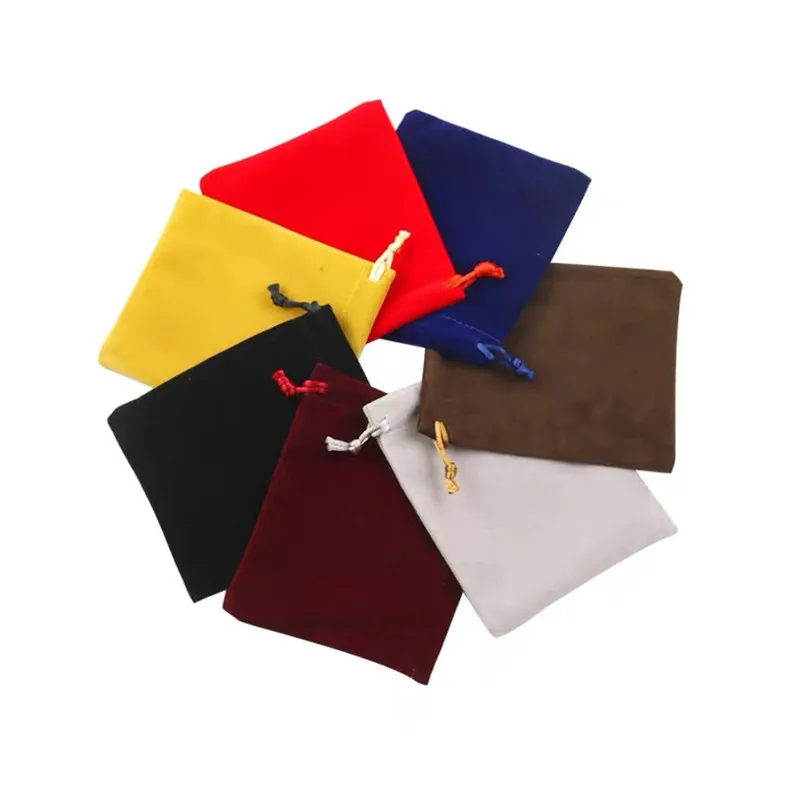 Wholesale fashion custom printed logo suede fabric jewelry packaging pouch small drawstring gift velvet bag