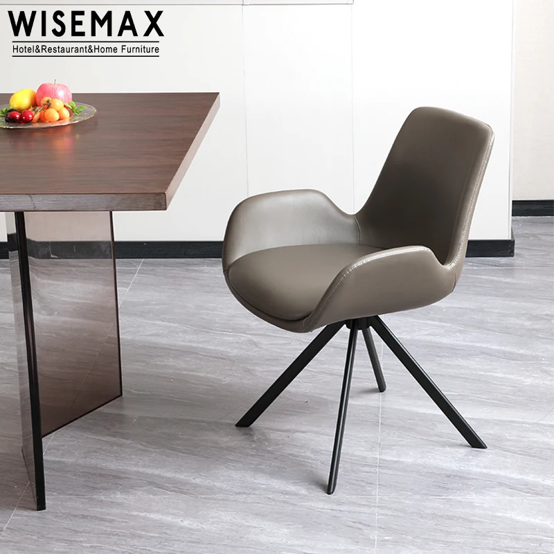 WISEMAX FURNITUREItalian роскошная мебель для дома мягкая губчатая Подушка с металлическими ножками кожаное вращающееся обеденное кресло подлокотником отеля
