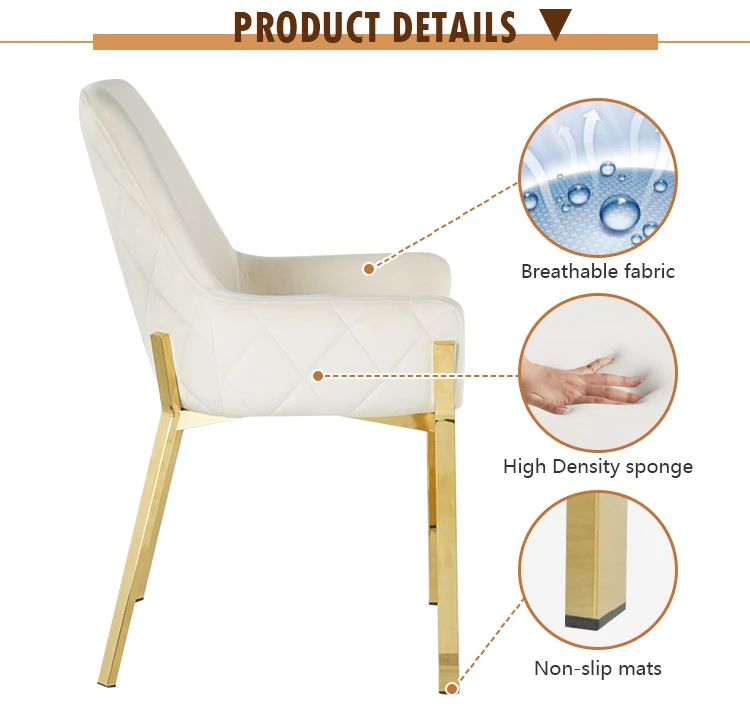 Contemporary Home Furniture Modern Hotel Comfortable restaurant Gold legs high back Upholstered Velvet Dining Chair