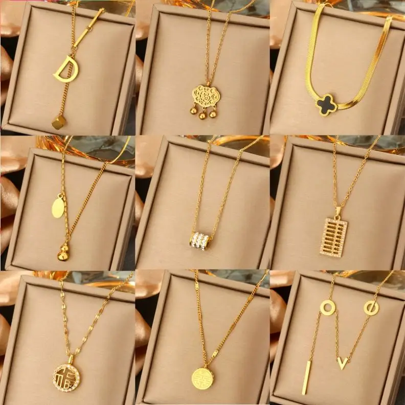 NASP Hot Selling Heart Snake Stainless Steel 18K Gold Cubic Zircon Maple Leaf Butterfly Pendant Necklace Women