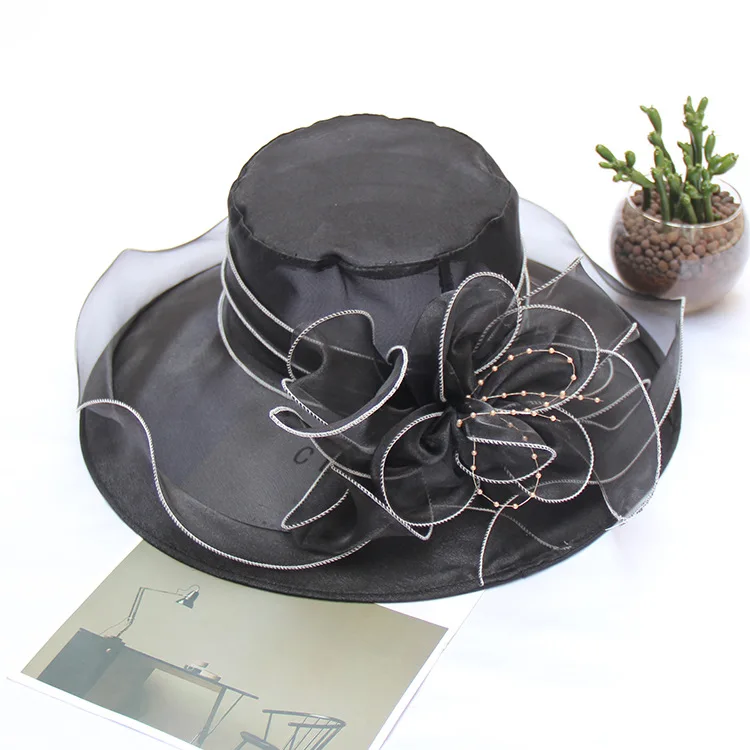 New Product Customized Logo Luxury Beautiful Organza Flower Mesh Sunshade Ladies Party