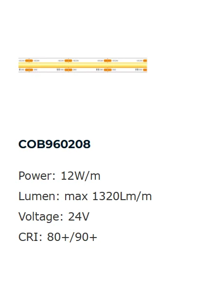 Good quality 24v COB LED Strip SDCM Flexible 8mm COB Light Strip 960 leds/m