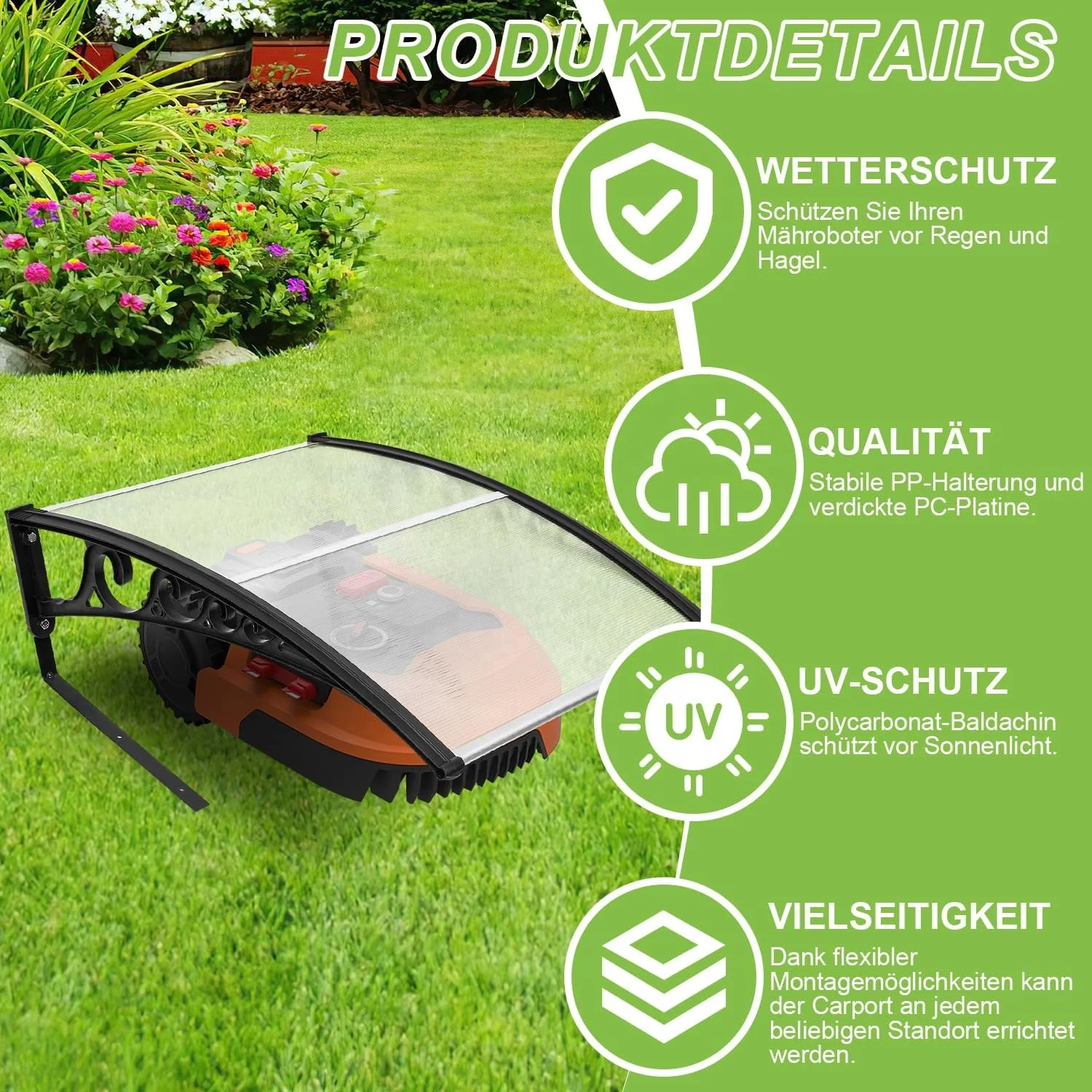 2  - folding Robotic Lawnmower Garage Roof Carport Garden Canopy PC Weatherproof roof Large hollow polycarbonate
