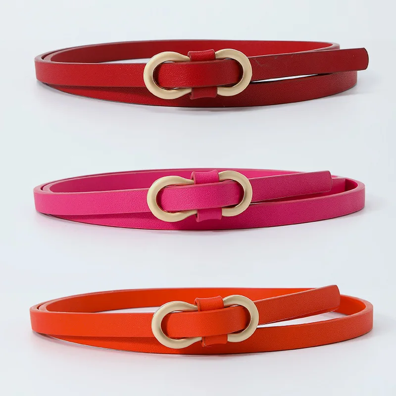 Multicolored Wholesale Cheap Ladies 8 Figure Buckle Thin Narrow Belt Non-perforated Pu Leather Ladies Belt