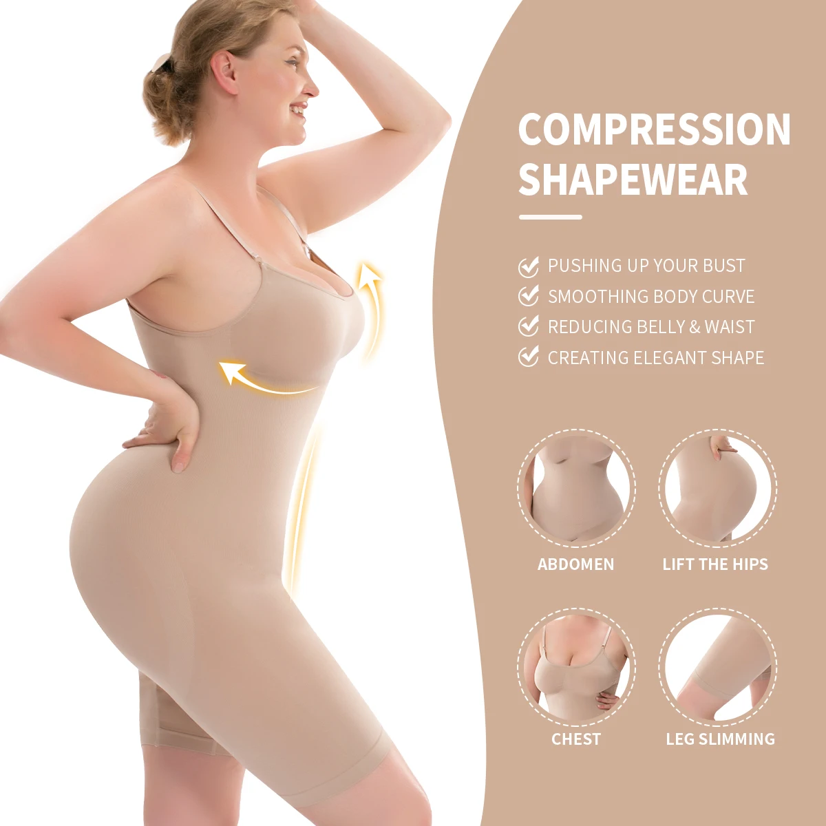 Shapewear For Women Seamless Tummy Control Bodysuit Mid Thigh Butt Lifter Body Shaper Shorts