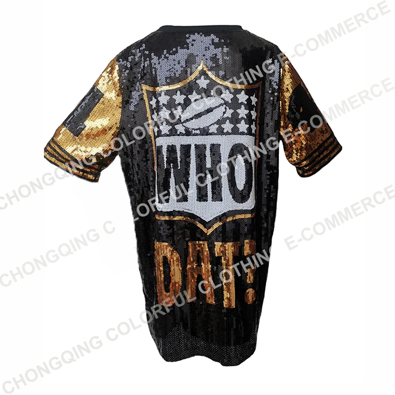 YIZHIQIU New Orleans 2XL black and gold saint Sequin Jerseys