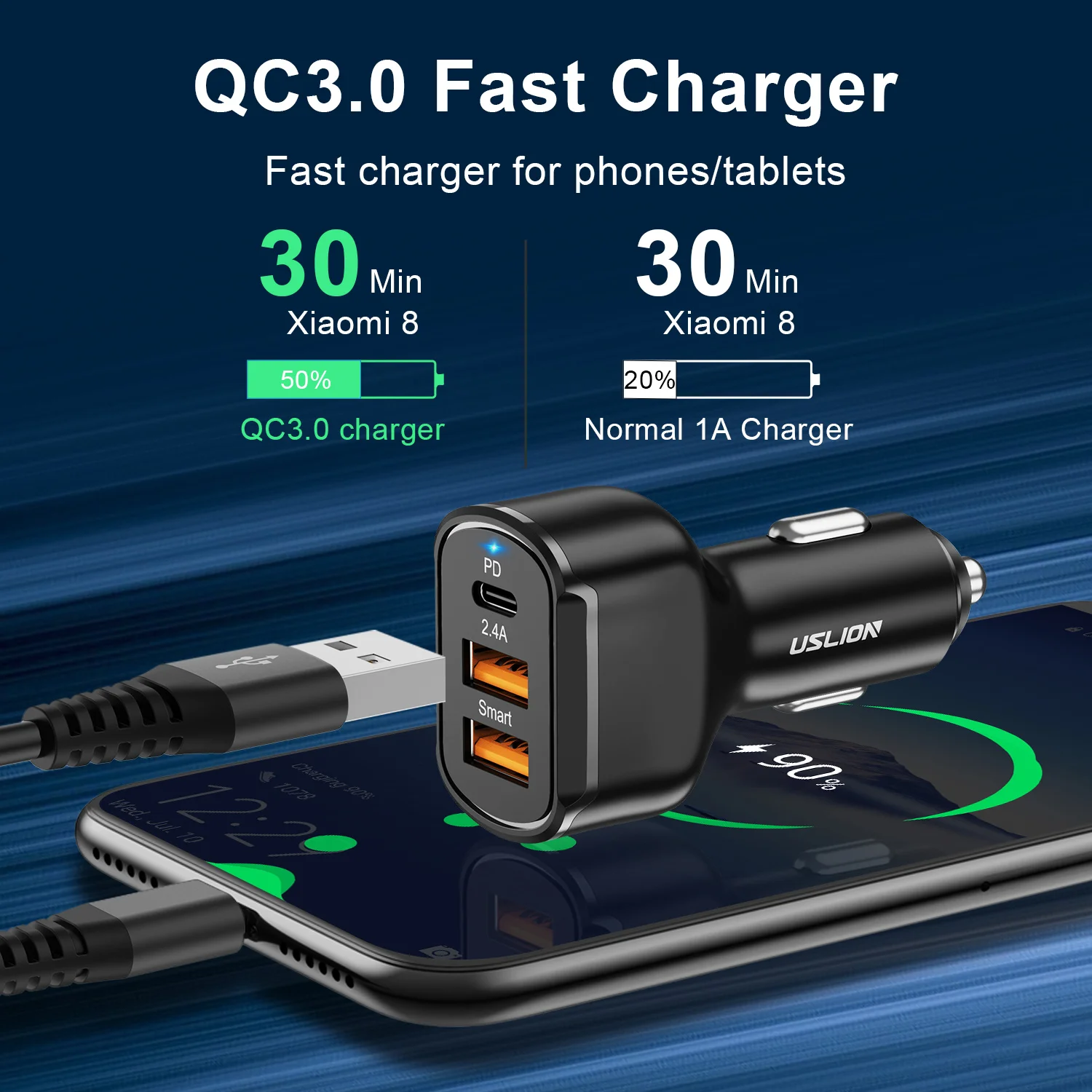 Автомобильное зарядное устройство USLION CE 30 Вт PD 3 быстрая зарядка 4 0 QC4.0 QC3.0 универсальное быстрое Type C для мобильного телефона