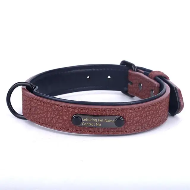 Hot Sale Personalized Name Durable Cow Leather Lettering Nameplate Dog Collar