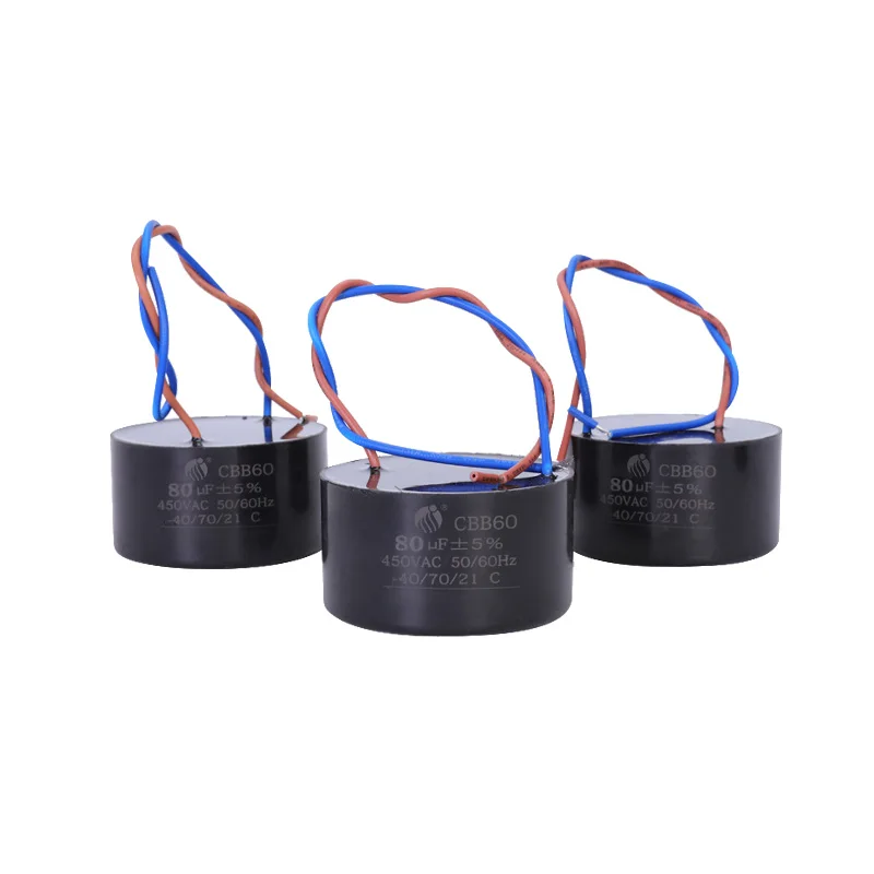 CBB60 Capacitor 450V 80UF Well Capacitor Submersible Pump Immersed Round Cake Type Capacitor Waterproof and Oil Proof