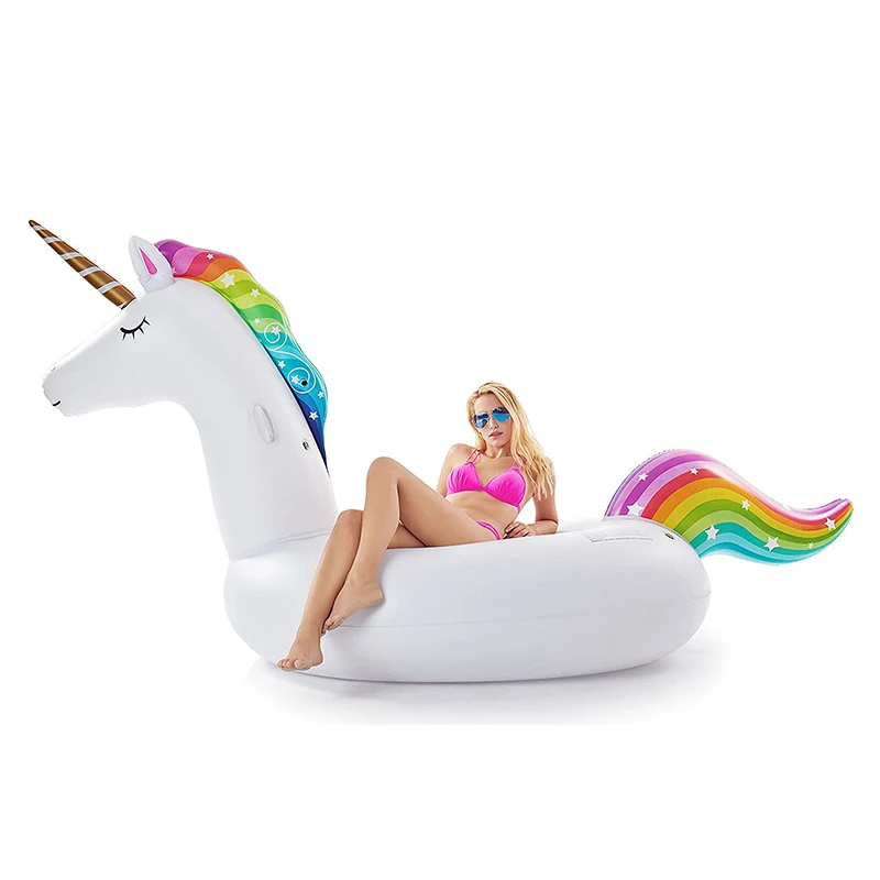 Summer Beach Big Inflatable Unicorn Pool Float Floatie Ride On with Fast Valves Large Rideable