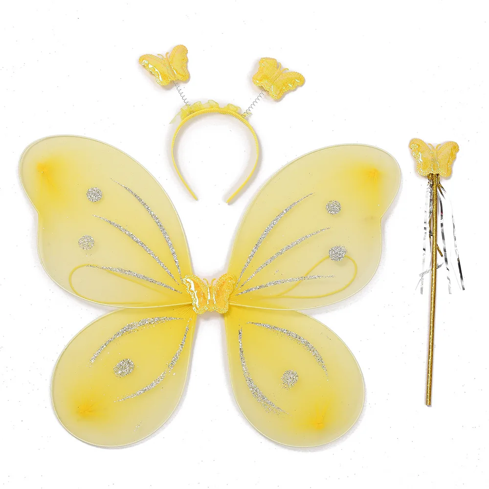 Butterfly Wings For Kids Three-Piece Headband Fairy Wand Head Buckle Durable Lovely Butterfly Wings