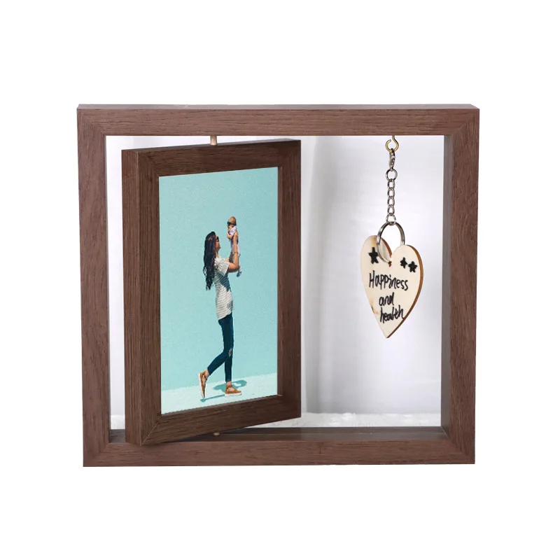 Creative double-sided solid wood wooden rotating photo frame couple gift home decoration set