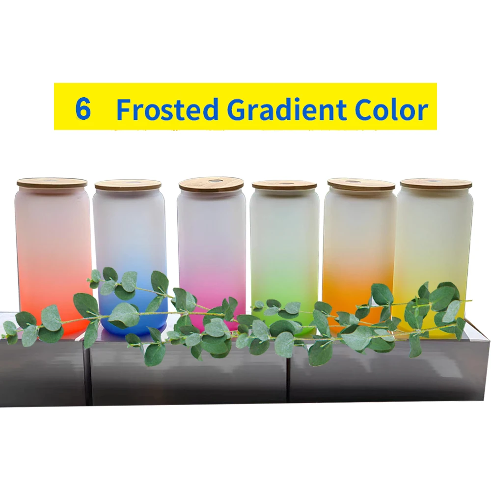 hot sale 16oz 20oz soda shaped juice iced coffee  coke beer forested gradient color glass can with bamboo lid