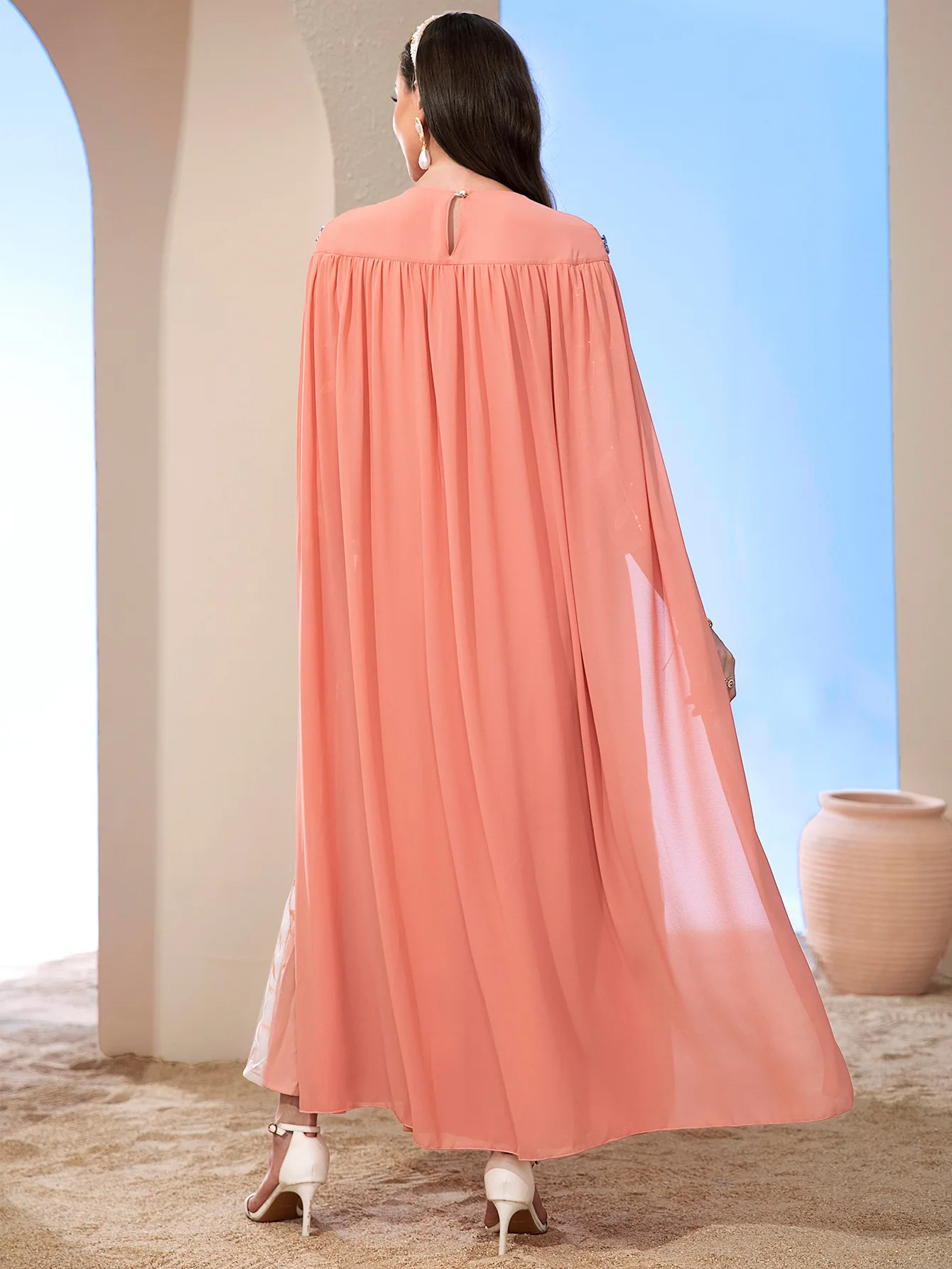 Factory Price Stone Embroidery Muslim Dress With Cape Long Abaya Robes High Quality  Ethnic Modest Evening Dubai Dress