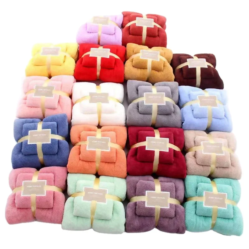 Factory Wholesale Super Soft Absorbent bathroom Coral fleece microfiber bath towel set