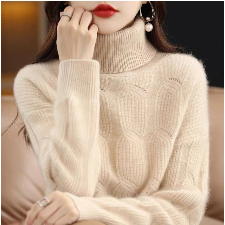 2023 autumn new arrival Ladies turtleneck long sleeve comfortable cable knit women sweater jumper