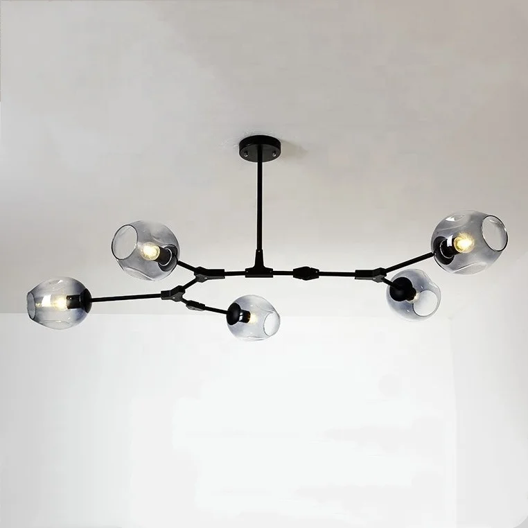 Modern Multi-color Optional Glass Chandelier Pendant Light by 5 Rotatable Arms