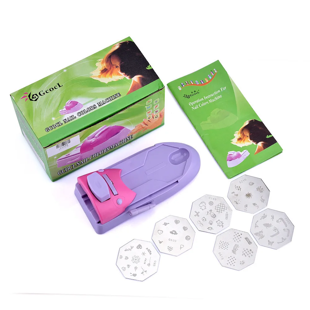Manicure Art Pattern Nail Print Machine With 6Pcs Metal Stamp Pro Tool Color Draw Polish Printer