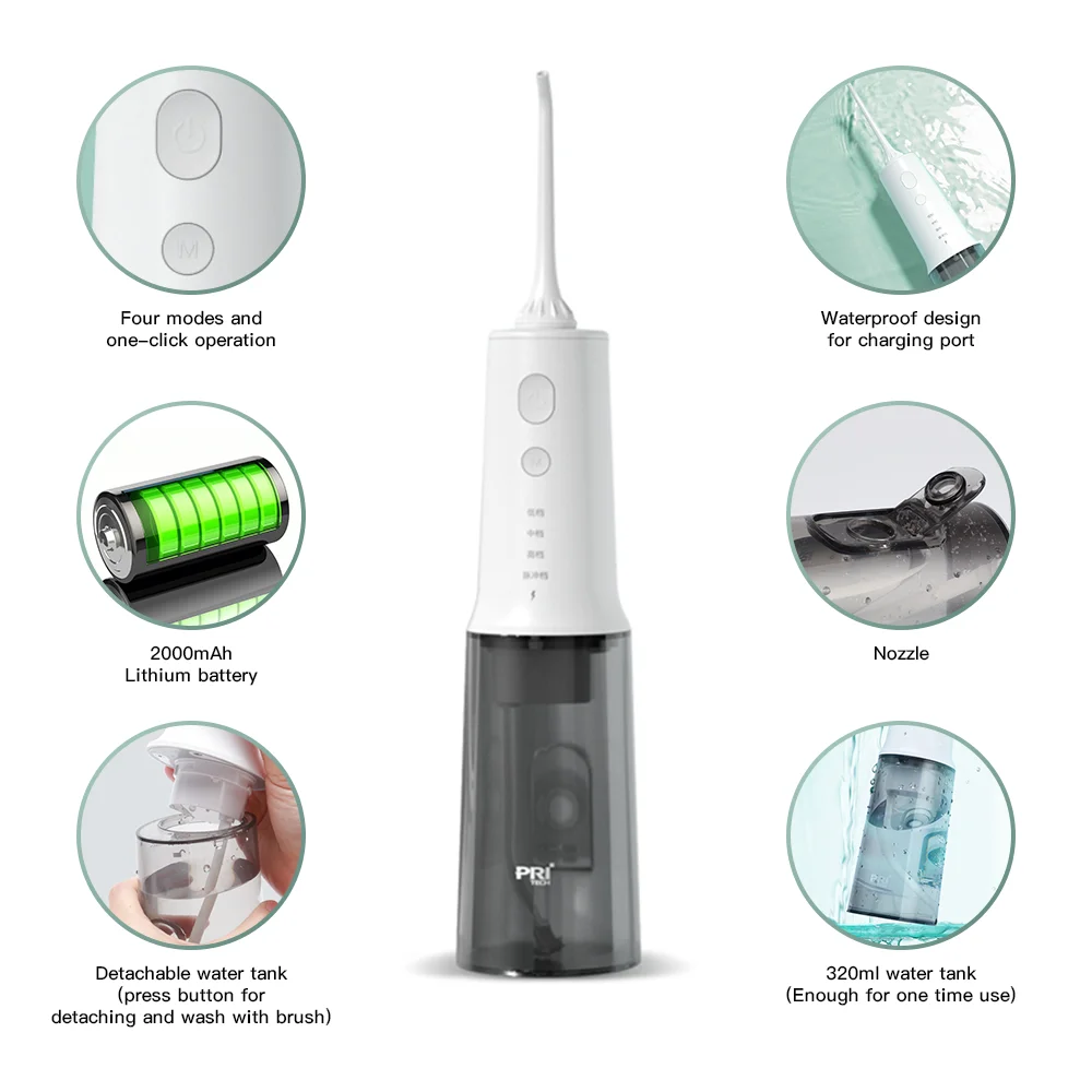 IPX7 Waterproof 4 Modes 320ML Rechargeable USB Charged Portable Water Flosser Cordless Oral Cleaner Dental Irrigator