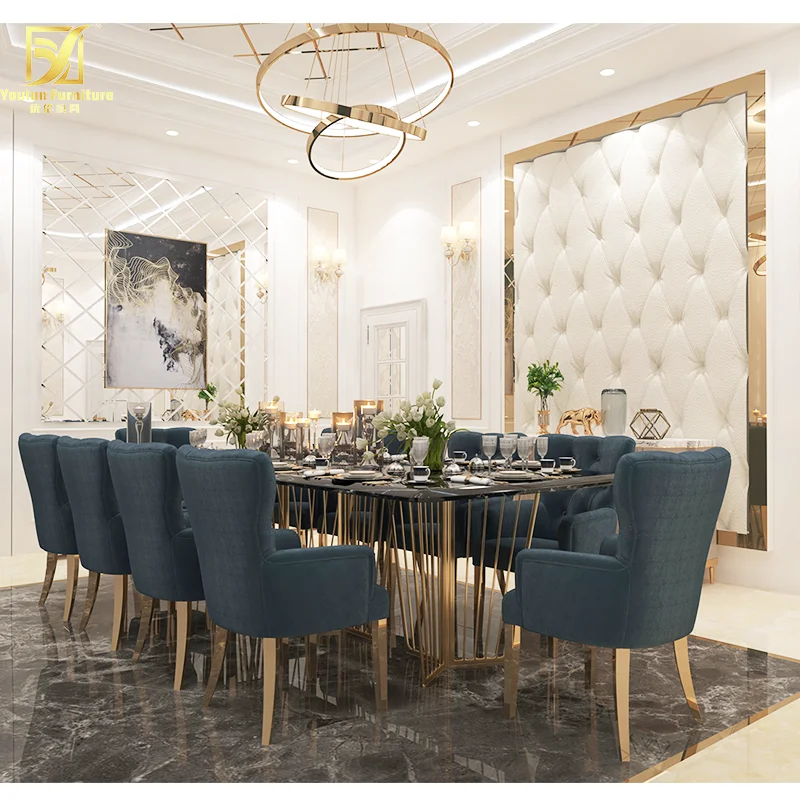 pakistan african 10 seater modern nordic light luxury golden stainless steel dining table