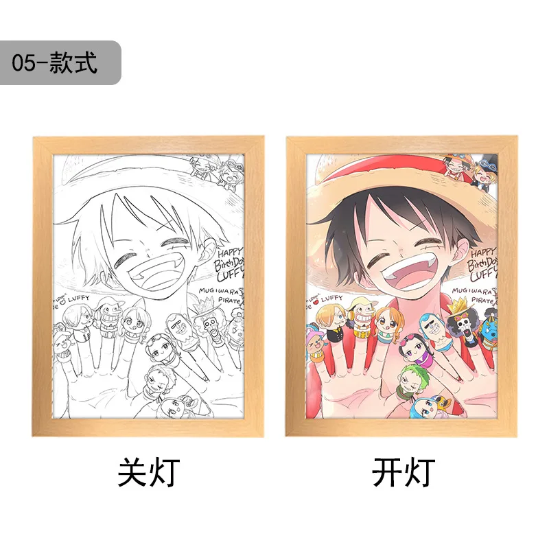 23*17cm Anime Luffy 3d led light painting Cartoon Nika led painting light Box night light usb wooden artwork Lamp for Home Decor