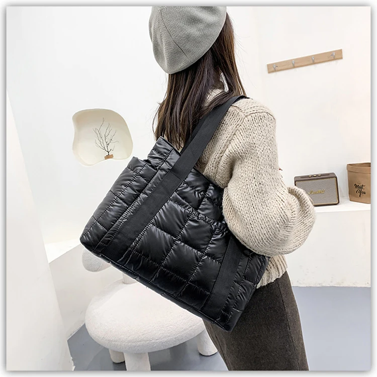 Guangzhou Women Large Capacity Quilted Padding Tote Bag Puffy Puffer Padded Handbags Nylon Shoulder Purse Casual Laptop Bag