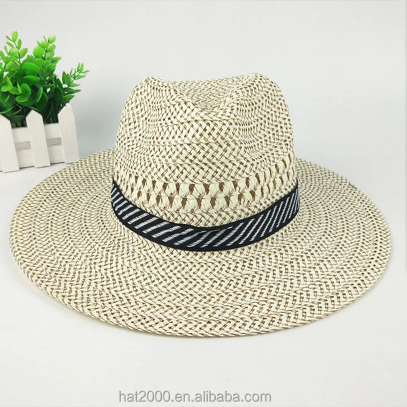 Custom fashion summer floppy foldable gambler hat unisex white straw fedora hat