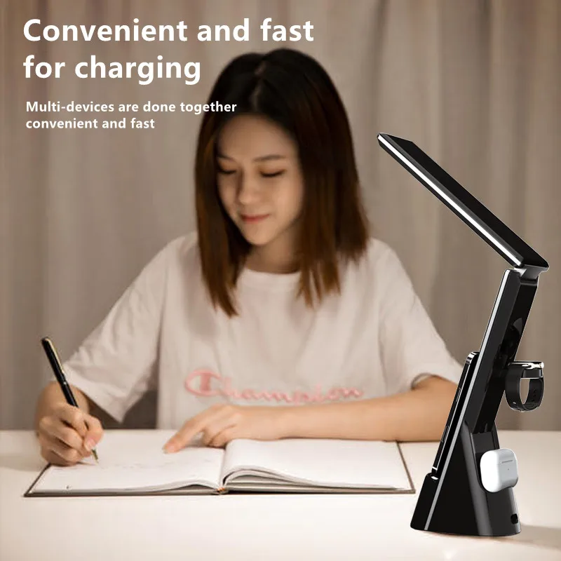 Wholesale multifunctional desk lamp wireless charger 15W fast charge smart watch earphone LED bedside lamp for iPhone14