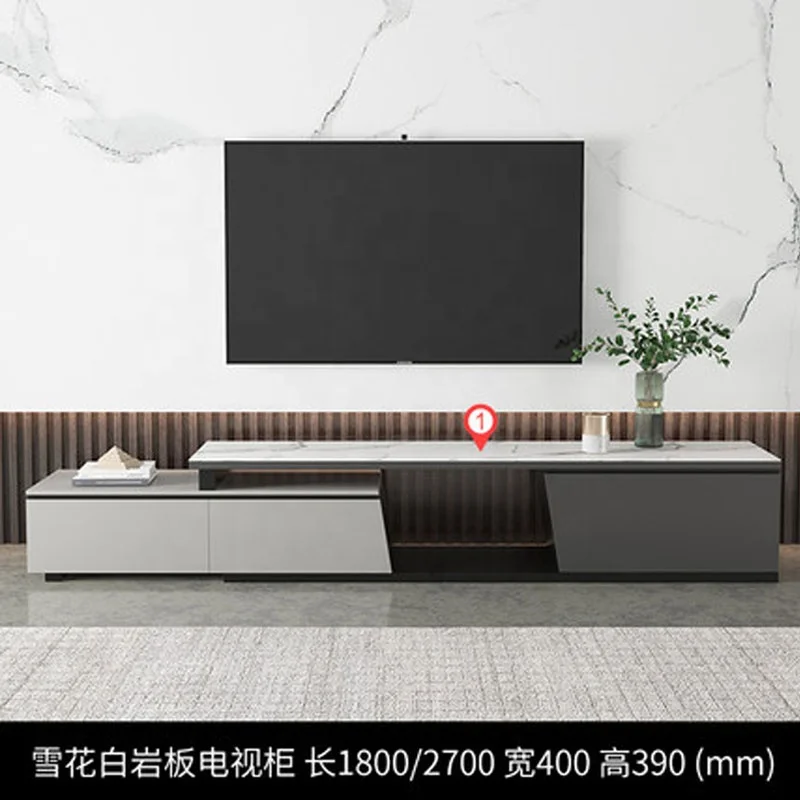 Black and white gray personalized luxury modern simple retractable TV cabinet living room furniture
