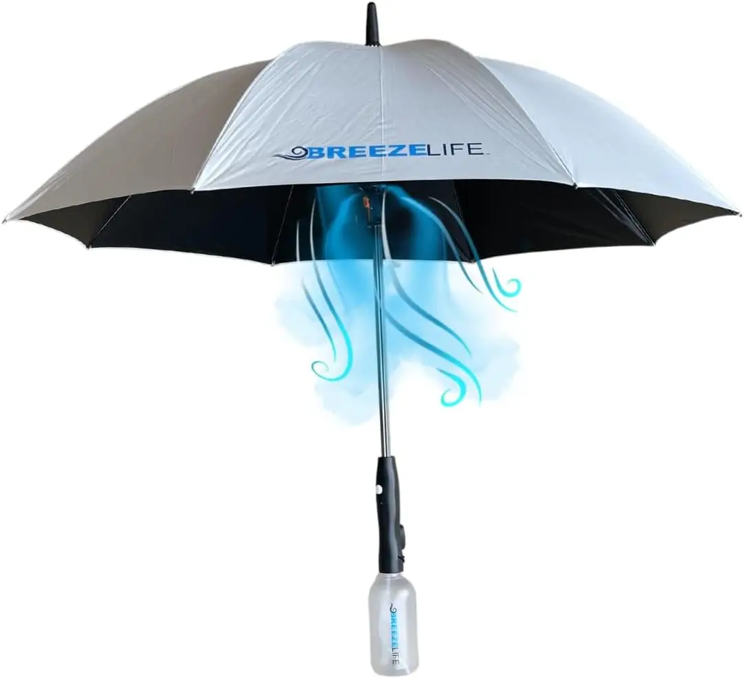 Outdoor Mist Cooling Fan Umbrella With Fan And Water Spray Function