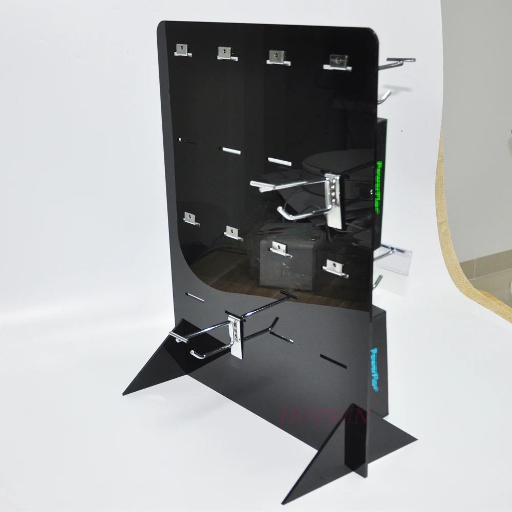 Flat Package Black Plastic Display Rack Custom Top Grade Counter Acrylic Hook Display with PVC Price Holder