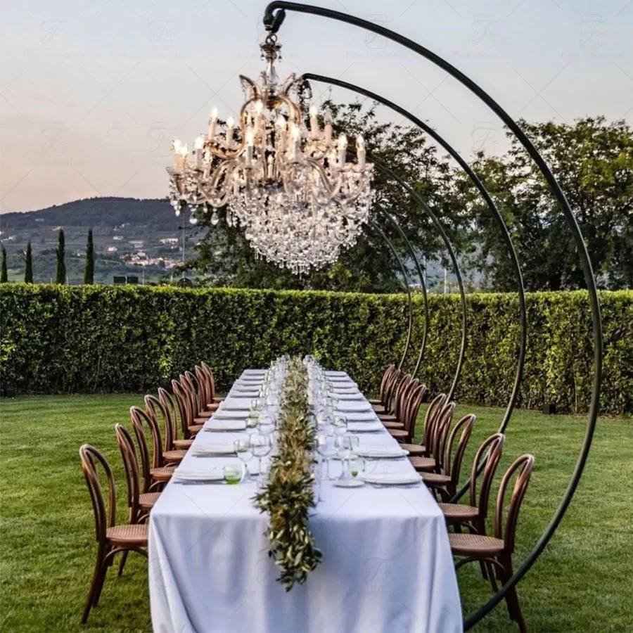 Metal Iron Semicircle Frame wedding centerpieces supplier black stand for chandelier heavy duty For Outdoor Table Decoration