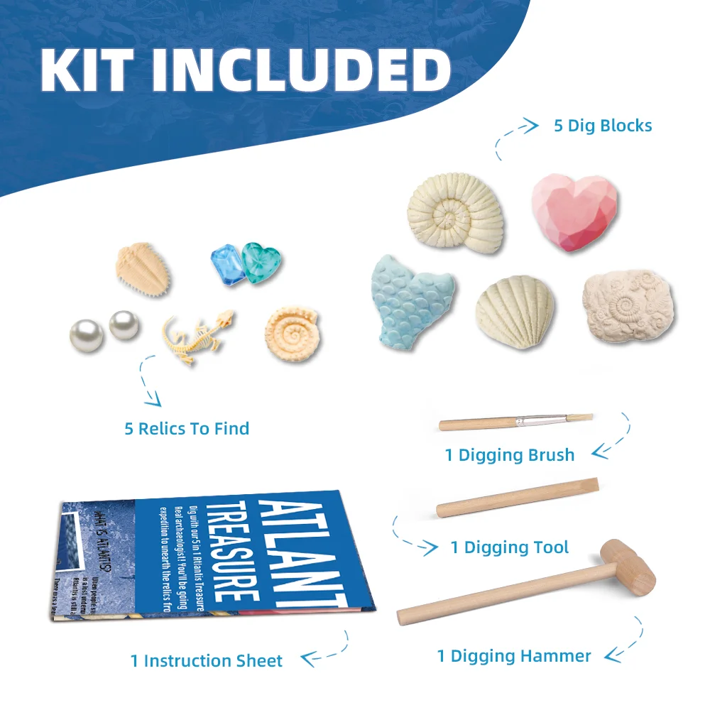 DIY eco friendly beautiful blue ocean series block dig atlantis treasure incloud pearl gemstone fossils dig toy