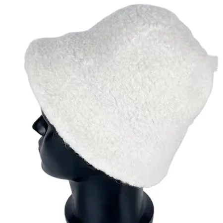 faux wool custom plush wool bucket hat fashion sun fisherman hat outdoor wholesale white winter bucket hat