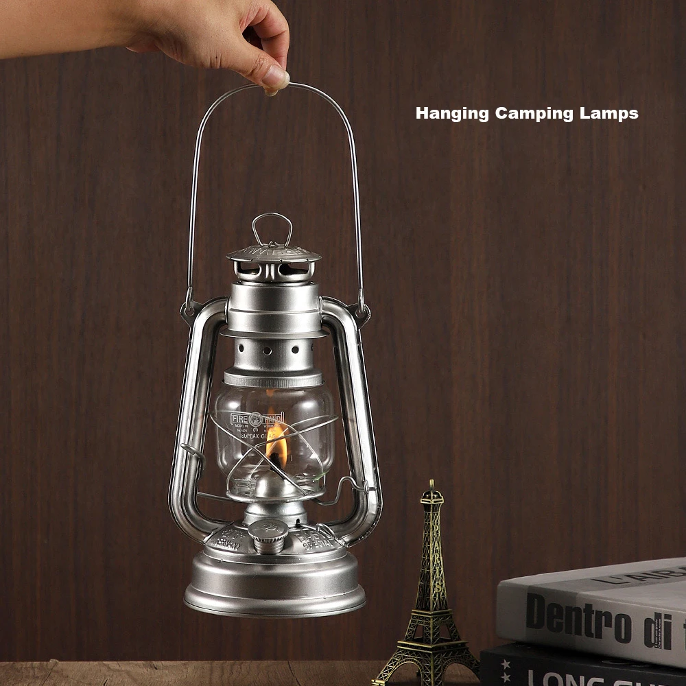 LED Vintage Glass Oil Camping Lantern Light Large Capacity Hanging Kerosene Lamp for Outdoor  Camping Decoration
